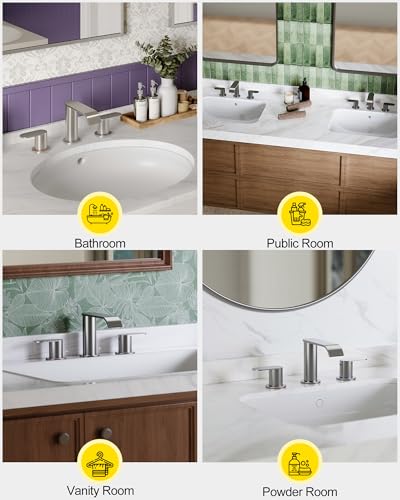2 Pack Brushed Nickel Waterfall Bathroom Faucet for Sink 3 Hole Widespread | Bathroom Sink Faucets with Pop-up Drain and Supply Lines Stainless Steel 2-Handle Bathroom Sink Faucet by Homevacious - color: Brushed Nickel X 2, size: 8 Inch Widespread