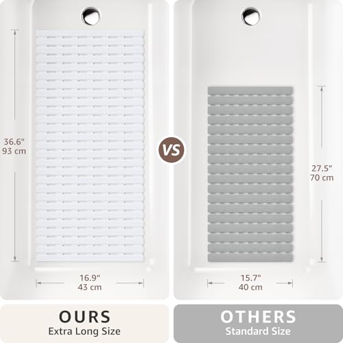OTHWAY Non Slip Shower Mats, 36.6" x 16.9" Shower Mats for Inside Shower, Soft TPE Bath Mat for Tub Non Slip, Anti Slip Shower Floor Mat with Suction Cups, Machine Washable Shower Stall Mat, White - color: White