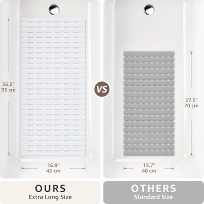 OTHWAY Non Slip Shower Mats, 36.6" x 16.9" Shower Mats for Inside Shower, Soft TPE Bath Mat for Tub Non Slip, Anti Slip Shower Floor Mat with Suction Cups, Machine Washable Shower Stall Mat, White - color: White