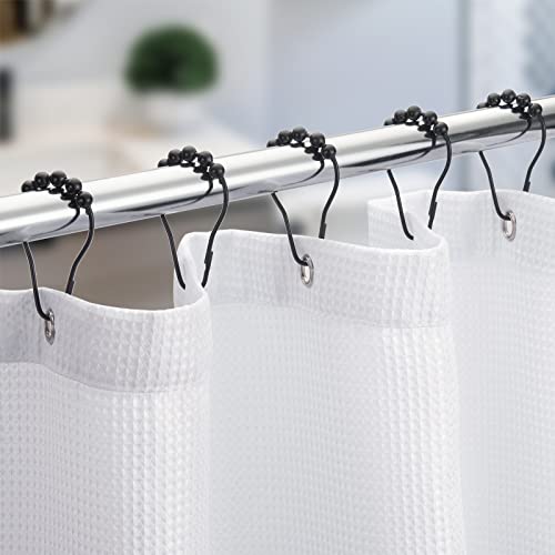 Titanker Shower Curtain Rings Hooks, Rust-Resistant Metal Shower Curtain Hooks for Bathroom Shower Rods Shower Hooks Shower Rings for Curtain - Set of 12, Matte Black - color: Matte Black