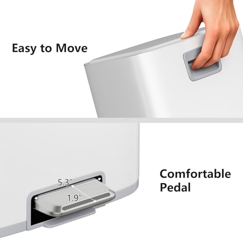 mVm 10.6 Gal Kitchen Trash Can, Step Trash Can with Lid, Smooth Edge Garbage Bin for Home Office (White) - color: White, size: 10.6Gal
