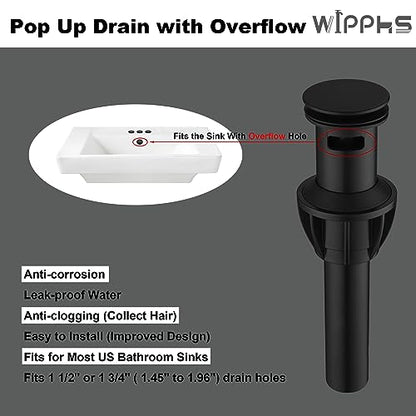 Centerset Bathroom Faucet Stainless Steel Matte Black 4 inch 2 Hole | Sink Faucet Bathroom with Pop Up Drain and cUPC Supply Hose, 2 Handle 4 inch Center-set Bathroom Sink Faucet Black - color: Matte Black, size: 4 Inch Centerset