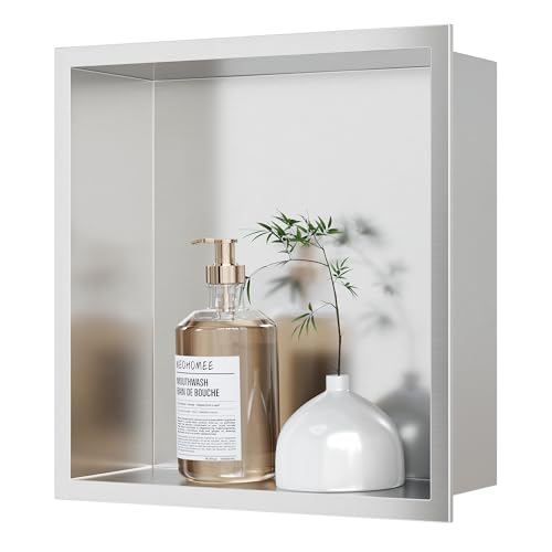 Neodrain Stainless Steel Shower Niche Brushed 12"x12" No Tile Needed | Recessed Wall Niche, Space-Saving, Waterproof & Durable Niche for Shower Storage - color: Brushed Stainless Steel, size: 12X12In