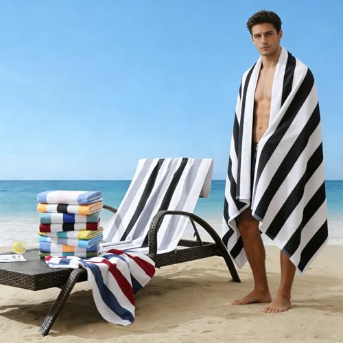 Beach Towel Set-4 Pack 30"x60" Sand Free Stripe Beach Towel for Pool,Bathroom,Soft Absorbent Quick Dry Lightweight Beach Bath Towel,Camping Blanket,Travel Towel,Beach Essentials for Adults,Plum/Blue - color: Plum/Blue
