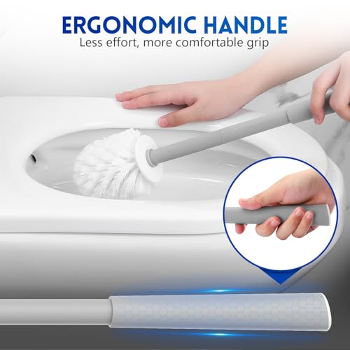 Y-in Hand Toilet Brush, Toilet Bowl Cleaners Brush with Hidden Holder, Long Handle, Durable PP Bristles, Modern RV Bathroom Accessories, Deep Cleaning, Wall mountable. - Grey - color: Grey Classic