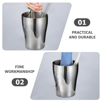 PRETYZOOM Stainless Steel Toothbrush Cup 500ml Silver Metal Bathroom Cup with Smooth Surface and Stackable Design for Celebrating Christmas and Birthdays