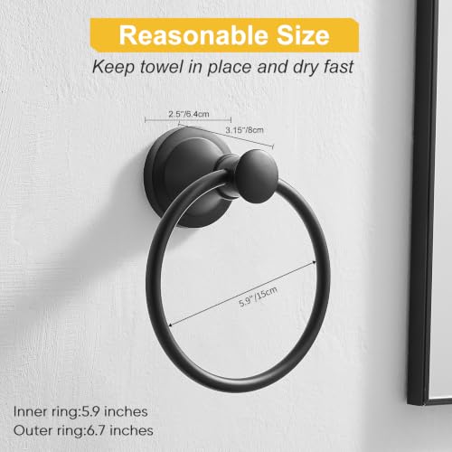 Towel Ring, Bathroom Hand Towel Holder Wall Mounted Matte Black | Modern Round, Heavy Duty Towel Rack Hanger, Hardware Accessory, SUS 304 Stainless Steel Rustproof for Bath, Kitchen, RV - color: Matte Black