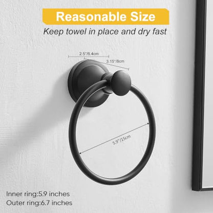 Towel Ring, Bathroom Hand Towel Holder Wall Mounted Matte Black | Modern Round, Heavy Duty Towel Rack Hanger, Hardware Accessory, SUS 304 Stainless Steel Rustproof for Bath, Kitchen, RV - color: Matte Black