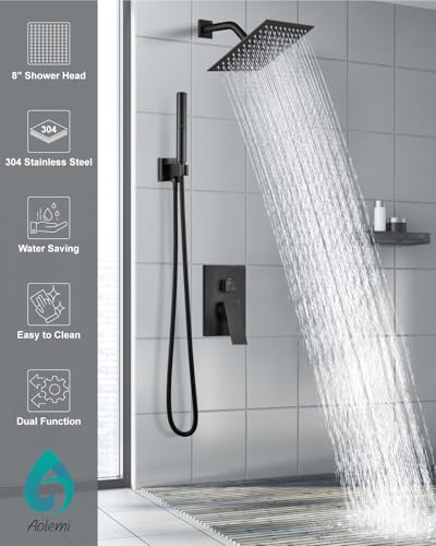 Aolemi Shower System with Rain Head and Handheld,8-Inch,Bronze | High-Pressure Shower Faucet Set with Dual-Function Handheld,Rough-In Valve,1.8 GPM,Wall-Mount Trim Kit - color: Bronze, size: 8 Inch