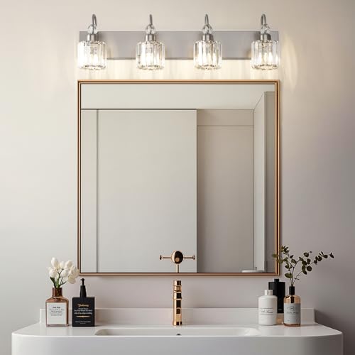 Ralbay 4-Light Crystal Vanity Light for Bathroom Brushed Nickel Modern Bathroom Light Fixtures - color: Round-Brushed Nickel, size: 4-light