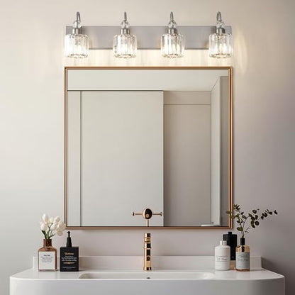 Ralbay 4-Light Crystal Vanity Light for Bathroom Brushed Nickel Modern Bathroom Light Fixtures - color: Round-Brushed Nickel, size: 4-light