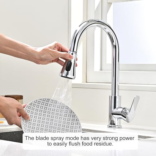 Universal Kitchen Faucet Head Replacement Chrome,ABS Plastic | 3 Modes(Stream,Spray and Double Blade Spray),Pull Down Nozzle with 17-Adapter for Moen,Delta,Kohler,American Standard Faucet - color: Polished Chrome