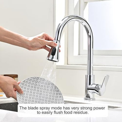 Universal Kitchen Faucet Head Replacement Chrome,ABS Plastic | 3 Modes(Stream,Spray and Double Blade Spray),Pull Down Nozzle with 17-Adapter for Moen,Delta,Kohler,American Standard Faucet - color: Polished Chrome