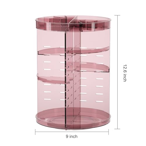 Jiavarry 360 Rotating Makeup Organizer with DIY 8 Adjustable Height, Pink | Lipstick Slots, Spinning Skincare, Brush and Perfume Storage, for Vanity Bathroom Countertop - color: Slot Top Pink