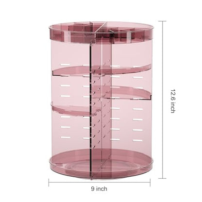 Jiavarry 360 Rotating Makeup Organizer with DIY 8 Adjustable Height, Pink | Lipstick Slots, Spinning Skincare, Brush and Perfume Storage, for Vanity Bathroom Countertop - color: Slot Top Pink