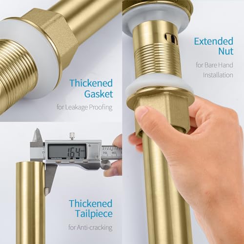 KAIYING Pop Up Drain, Bathroom Vessel Sink Drain | with Overflow, Detachable Basket Drain Stopper Assembly, Anti-Clogging & Anti-Explosion Strainer, Brushed Champagne Gold - color: Brushed Champagne Gold, style: With Overflow
