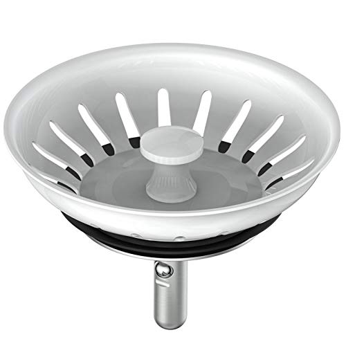 KANARY Stainless Steel Sink Strainer with Rubber Stopper (Single, White) - color: White, size: Twin