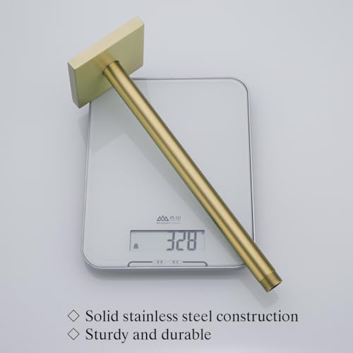 RANDOM Straight Shower Arm with Flange,Gold 12 Inches Ceiling Mount Shower Head Extension Arm,Brushed Gold.RD-91038-12BG-SQ - color: 12″ Brushed Gold(Square Flange)