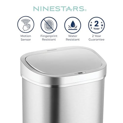 Ninestars DZT-80-35 Deluxe Automatic Touchless Infrared Motion Sensor Trash Can, 21 Gal 80L, Heavy Duty Stainless Steel Base (Oval, Silver/Brush Lid) Trashcan, Ss