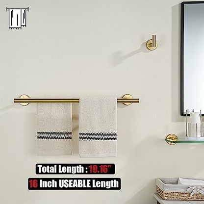 JQK Gold Double Towel Bar, 19 Inch 304 Stainless Steel Thicken 0.8mm Towel Rack Bathroom, Towel Holder Brushed Gold Wall Mount, Useable Length 16 Inch, TB100L16-BG - color: Brushed Gold, size: 19 Inch