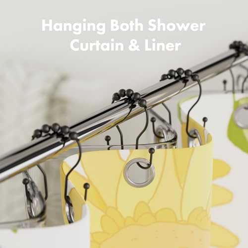 AmazerBath Shower Curtain Hooks Black Shower Curtain Rings, Metal Shower Curtain Hooks Rust Proof, Smooth Glide Double Shower Hooks Rings for Shower Curtain, Shower Rod Hooks 12Pcs - color: Black, style: Double Shower Hooks