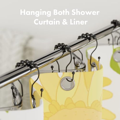 AmazerBath Shower Curtain Hooks Black Shower Curtain Rings, Metal Shower Curtain Hooks Rust Proof, Smooth Glide Double Shower Hooks Rings for Shower Curtain, Shower Rod Hooks 12Pcs - color: Black, style: Double Shower Hooks