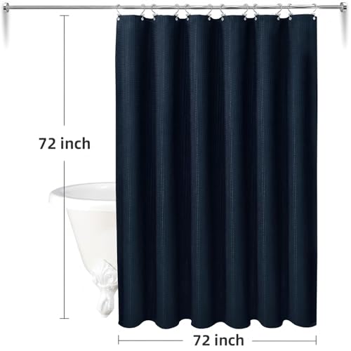 LaCyan Waterproof Waffle Shower Curtain, 258GSM Heavy Duty 3 Piece Set with Clear Liner and 6 Stainless Steel Hooks, Polyester Fabric Shower Curtains for Bathroom, Machine Washable, 72x72 Inch, Navy - color: Navy, size: 72"W x 72"L (Pack of 1)