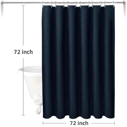 LaCyan Waterproof Waffle Shower Curtain, 258GSM Heavy Duty 3 Piece Set with Clear Liner and 6 Stainless Steel Hooks, Polyester Fabric Shower Curtains for Bathroom, Machine Washable, 72x72 Inch, Navy - color: Navy, size: 72"W x 72"L (Pack of 1)