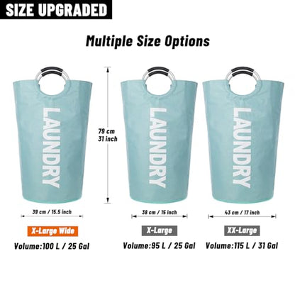 Caroeas 100L Laundry Basket,Large Laundry Hamper, Laundry Bag with Padded Handles, Clothes Hamper Stands Up Well, Collapsible Free Standing Easy Storage Washing Bin (Light Blue,100L) - color: Light Blue, size: 100L