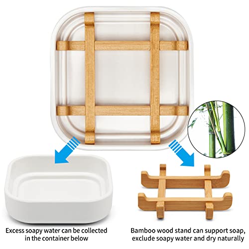 Bamboo Soap Dishes for Bar Soap Holders for Shower for Bathroom Sink Bulk Small Wooden Soap Tray Jabonera Pretty Neat Ventilated Soap Dish Disj Disk, Detachable (Single Rounded White) - color: Single Rounded White