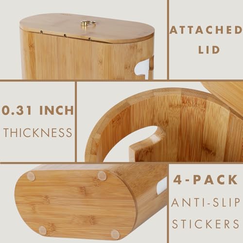 Gobam Bamboo Toilet Paper Storage with Dual-Use Lid, Freestanding Bathroom Tissue Organizer with Viewing Slot, Built-In Handle, Anti-Slip Base, Compact Toilet Paper Holder Stand for up to 6 Mega Rolls - size: 6 Roll - Oval