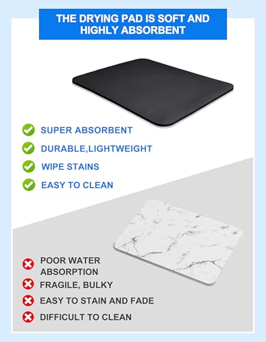 Dish Drying Mat for Kitchen Counter, 17x31.5 Pad with Rubber Backed (Black) | Hide Stain Anti Absorbent for Kitchen Counter, Non-slip Drying Mat for Coffee Machine Dish Rack - size: 17" x 31.5"