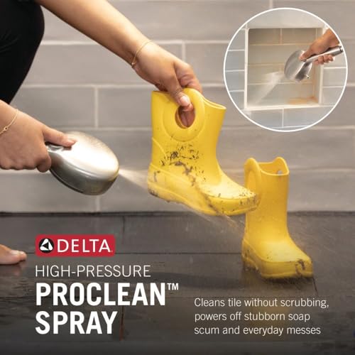 Delta 5-Setting HydroRain 2-in-1 Dual Shower Head with ProClean Spray, Brushed Nickel High Pressure Shower Head with Handheld Spray, 1.75 GPM Flow Rate, Satin Nickel 75419SN - color: Spotshield Brushed Nickel