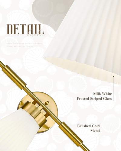 Bathroom Light Fixture, HWH 5-Light Bathroom Vanity Light Brushed Gold Vanity Lighting Over Mirror, Modern Vanity Lights with Frosted White Striped Glass, 5HZG97B-5W BG - color: Brushed Gold, size: 5-Light