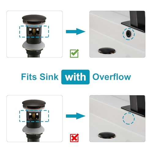 15/8" Bathroom Faucet Vessel Vanity Sink Pop Up Drain Assembly Stopper Plug | with Overflow Fits Bathroom Standard Sink Hole 1-1/2" to 1-3/4" Oil Rubbed Bronze Push & Seal by Homevacious - color: Oil Rubbed Bronze, style: With Overflow