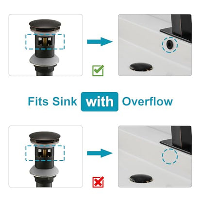 15/8" Bathroom Faucet Vessel Vanity Sink Pop Up Drain Assembly Stopper Plug | with Overflow Fits Bathroom Standard Sink Hole 1-1/2" to 1-3/4" Oil Rubbed Bronze Push & Seal by Homevacious - color: Oil Rubbed Bronze, style: With Overflow