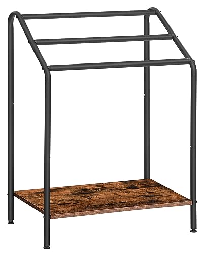 HOOBRO Freestanding Towel-Rack for Bathroom, 3 Tier Blanket Rack for Living Room, 23.6" L x 14.2" W x 33.9" H, Quilt Blanket Ladder Holder, Drying and Display Rack, Rustic Brown and Black BF63LB01 - size: 23.6"L x 14.2"W x 33.9"H