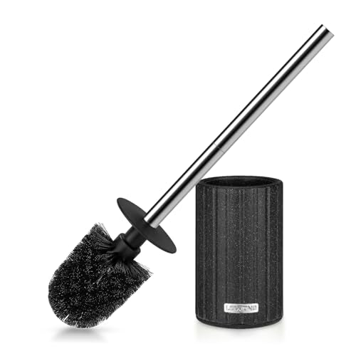 Toilet Bowl Brush and Holder, Long Stainless Steel Handle, Black | Durable Toilet Scrubber Bristles, Toilet Brush and Holder Set, Deep Cleaning Toilet Brush for Bathroom, Ceramic-Look - size: 1 Pack