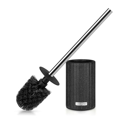 Toilet Bowl Brush and Holder, Long Stainless Steel Handle, Black | Durable Toilet Scrubber Bristles, Toilet Brush and Holder Set, Deep Cleaning Toilet Brush for Bathroom, Ceramic-Look - size: 1 Pack