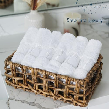 Set of 6 Luxury Wash Cloths for Your Face Viscose Bamboo & Turkish Cotton, White Wascloths | 70% Viscose from Bamboo, 30% Turkish Cotton, Ultra Soft, Highly Absorbent, Odor-Resistant, Hanging Loop
