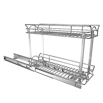 OCG Slide Out Cabinet Organizer for Narrow Cabinet (7" W X 17" D), 2 Tier Pull Out Shelves Slim Sliding Cabinet Organizer and Storage, Chrome - size: 7W17D