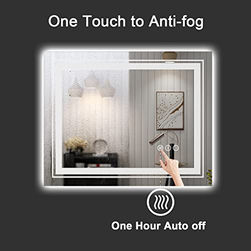 Snowdool LED Bathroom Mirror, 28"x36" with Front and Backlit, Anti-Fog, Bathroom Vanity Mirror for Wall, Memory Function, Stepless Dimmable, Tempered Glass (Horizontal/Vertical) | Front and Backlit, Stepless Dimming, Anti-Fog, Memory Function - size: 28"L