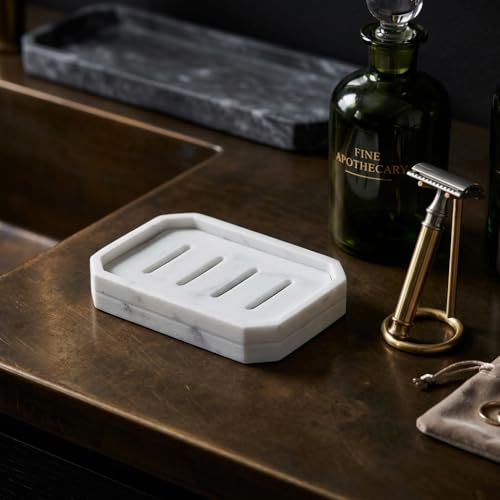 Drainable Soap Dish, Double Layer Resin Soap Holder with Marble-Look, Non-Slip Silicone Feet Soap Saver for Bathroom - color: Marble Look