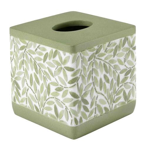 Avanti Linens - Tissue Box Cover, Resin Countertop Accessories, Guest Bathroom Essentials (Stratford Collection, Green) - size: Tissue Box Cover
