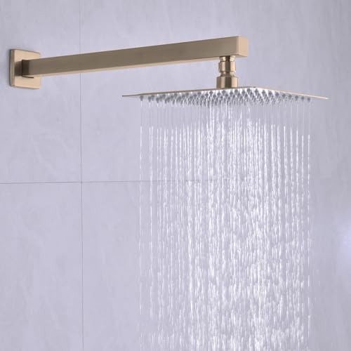TRUSTMI 16" Shower Arm Champagne Bronze, Wall Mount Rainfall Extension | Square Arm with Flange, Stainless Steel Rainfall Shower Head Extension, NPT 1/2" Wall Mount, Universal Fittings, 90° - color: Champagne Brozne
