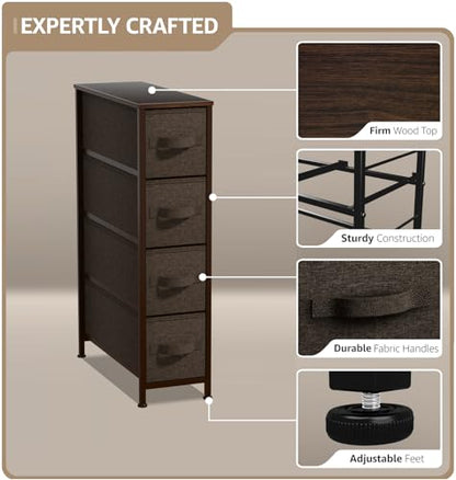 Sorbus Narrow Dresser with 4 Drawers - Vertical Slim Storage Chest of Drawers with Steel Frame, Wood Top & Easy Pull Fabric Bins for Small Spaces, Closets, Bedroom, Bathroom & Laundry (Brown) - color: Brown, style: 4 Drawer