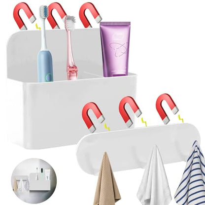 Magnetic Wall-Mounted Toothbrush Holder with Magnetic Hooks for Cruise ，Cruise Ship Essentials 2025- No Drilling Needed for Royal Caribbean & Alaska Cruise Ships, Caribbean Royal Must-Haves（White） - color: White