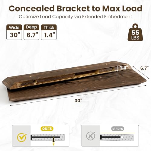 Acovy 30in Solid Spruce Wood Floating Shelves with Beveled Bottom Edges, Wooden Floating Shelf with Heavy-Duty Bracket for Living Room Bathroom Bedroom Kitchen, Rustic Brown, Set of 2 - color: Rustic Brown, size: 30"-2 Packs