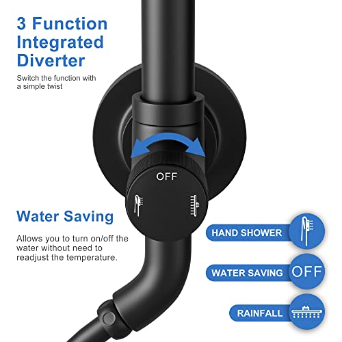 Tearel 9 Inches Rainfall Shower Head and Handheld Showerhead Combo Shower System with Slide Bar, Matte Black - color: Matte Black