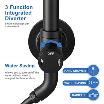 Tearel 9 Inches Rainfall Shower Head and Handheld Showerhead Combo Shower System with Slide Bar, Matte Black - color: Matte Black